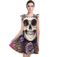Dead Cute Skull Floral Tie Up Tunic Dress by GardenOfOphir