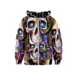 Gothic Cute Skull Floral Kids  Zipper Hoodie