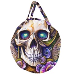 Gothic Cute Skull Floral Giant Round Zipper Tote by GardenOfOphir