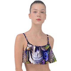 Gothic Cute Skull Floral Frill Bikini Top by GardenOfOphir