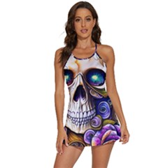 Gothic Cute Skull Floral 2-in-1 Flare Activity Dress by GardenOfOphir