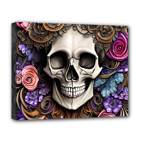 Skull Bones Deluxe Canvas 20  X 16  (stretched) by GardenOfOphir