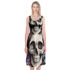 Skull Bones Midi Sleeveless Dress by GardenOfOphir