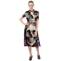 Skull Bones Keyhole Neckline Chiffon Dress by GardenOfOphir