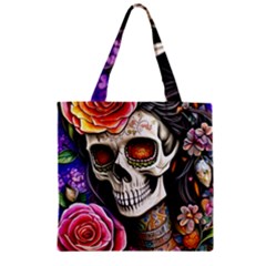 Sugar Skull Zipper Grocery Tote Bag by GardenOfOphir