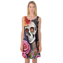 Sugar Skull Sleeveless Satin Nightdress by GardenOfOphir