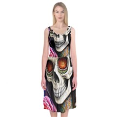 Sugar Skull Midi Sleeveless Dress by GardenOfOphir