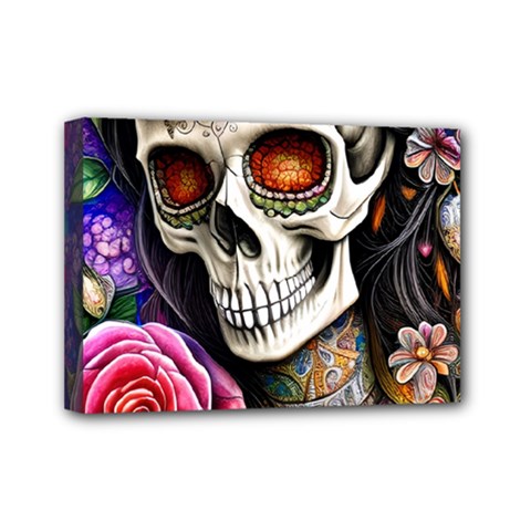 Sugar Skull Mini Canvas 7  X 5  (stretched) by GardenOfOphir