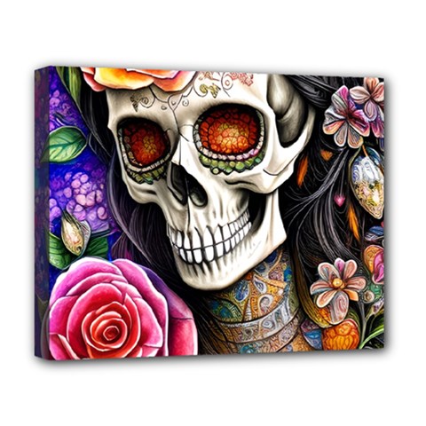 Sugar Skull Deluxe Canvas 20  X 16  (stretched) by GardenOfOphir