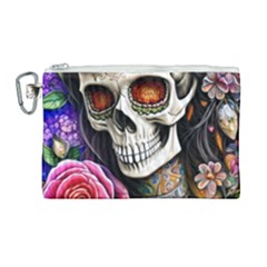 Sugar Skull Canvas Cosmetic Bag (large) by GardenOfOphir