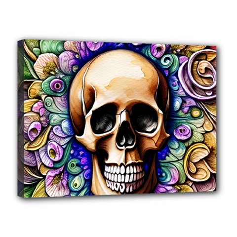 Gothic Skull Canvas 16  X 12  (stretched) by GardenOfOphir