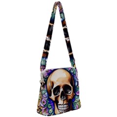 Gothic Skull Zipper Messenger Bag by GardenOfOphir