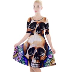 Gothic Skull Quarter Sleeve A-line Dress by GardenOfOphir