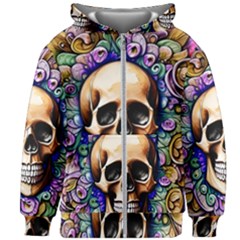 Gothic Skull Kids  Zipper Hoodie Without Drawstring by GardenOfOphir