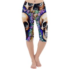 Gothic Skull Lightweight Velour Cropped Yoga Leggings by GardenOfOphir