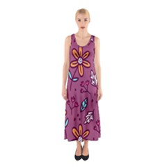 Flowers Petals Leaves Foliage Sleeveless Maxi Dress