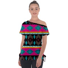 Abstract Art Pattern Design Vintage Off Shoulder Tie-up Tee