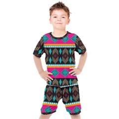 Abstract Art Pattern Design Vintage Kids  Tee And Shorts Set by Ravend