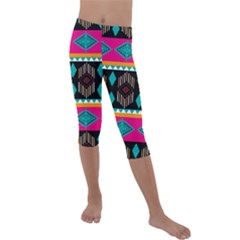 Abstract Art Pattern Design Vintage Kids  Lightweight Velour Capri Leggings 