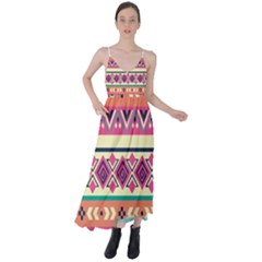 Unique Pattern Design Vintage Tie Back Maxi Dress