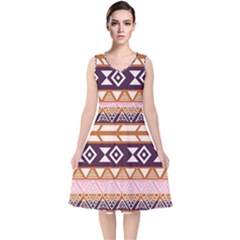 Print Pattern Design Vintage V-neck Midi Sleeveless Dress 