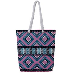 Pink Pattern Design Vintage Full Print Rope Handle Tote (small)