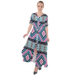 Pink Pattern Design Vintage Waist Tie Boho Maxi Dress