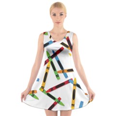 Crayons Color Pencils Stationary V-neck Sleeveless Dress by Ravend