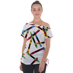 Crayons Color Pencils Stationary Off Shoulder Tie-up Tee