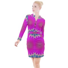 Wallpaper Decoration Generated Button Long Sleeve Dress