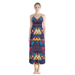 Pattern Colorful Aztec Button Up Chiffon Maxi Dress by Ravend