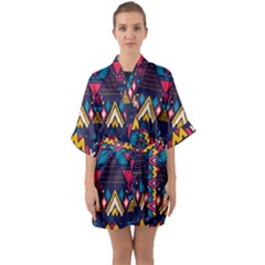 Pattern Colorful Aztec Half Sleeve Satin Kimono 