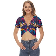 Pattern Colorful Aztec Twist Front Crop Top by Ravend