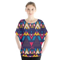 Pattern Colorful Aztec Batwing Chiffon Blouse