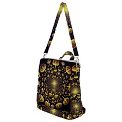 Mushroom Fungus Gold Psychedelic Crossbody Backpack by Ravend