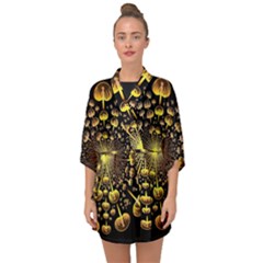 Mushroom Fungus Gold Psychedelic Half Sleeve Chiffon Kimono