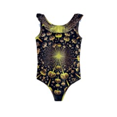 Mushroom Fungus Gold Psychedelic Kids  Frill Swimsuit by Ravend