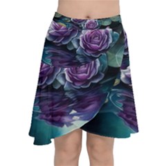 Roses Water Lilies Watercolor Chiffon Wrap Front Skirt
