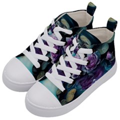 Roses Water Lilies Watercolor Kids  Mid-top Canvas Sneakers