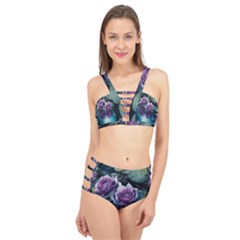 Roses Water Lilies Watercolor Cage Up Bikini Set by Ravend