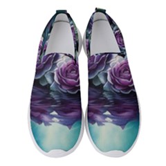 Roses Water Lilies Watercolor Women s Slip On Sneakers