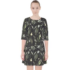 Plants Floral Art Pattern Design Quarter Sleeve Pocket Dress