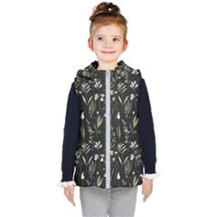 Plants Floral Art Pattern Design Kids  Hooded Puffer Vest by Ravend