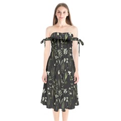 Plants Floral Art Pattern Design Shoulder Tie Bardot Midi Dress