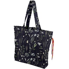 Plants Floral Art Pattern Design Drawstring Tote Bag by Ravend