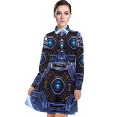 Digital Technology Long Sleeve Chiffon Shirt Dress
