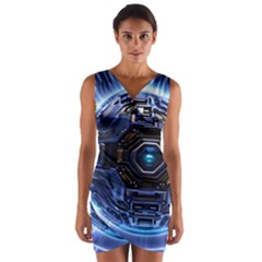 Digital Technology Wrap Front Bodycon Dress