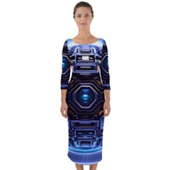 Digital Technology Quarter Sleeve Midi Bodycon Dress by Ravend