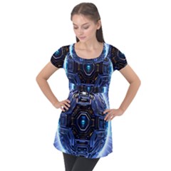 Digital Technology Puff Sleeve Tunic Top by Ravend