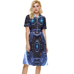 Digital Technology Button Top Knee Length Dress by Ravend